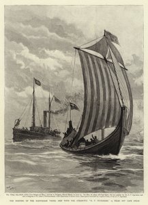 Møtet mellom det norske vikingskipet med Steam-Tug DP Ingraham, 15 Miles utenfor Cape Spear